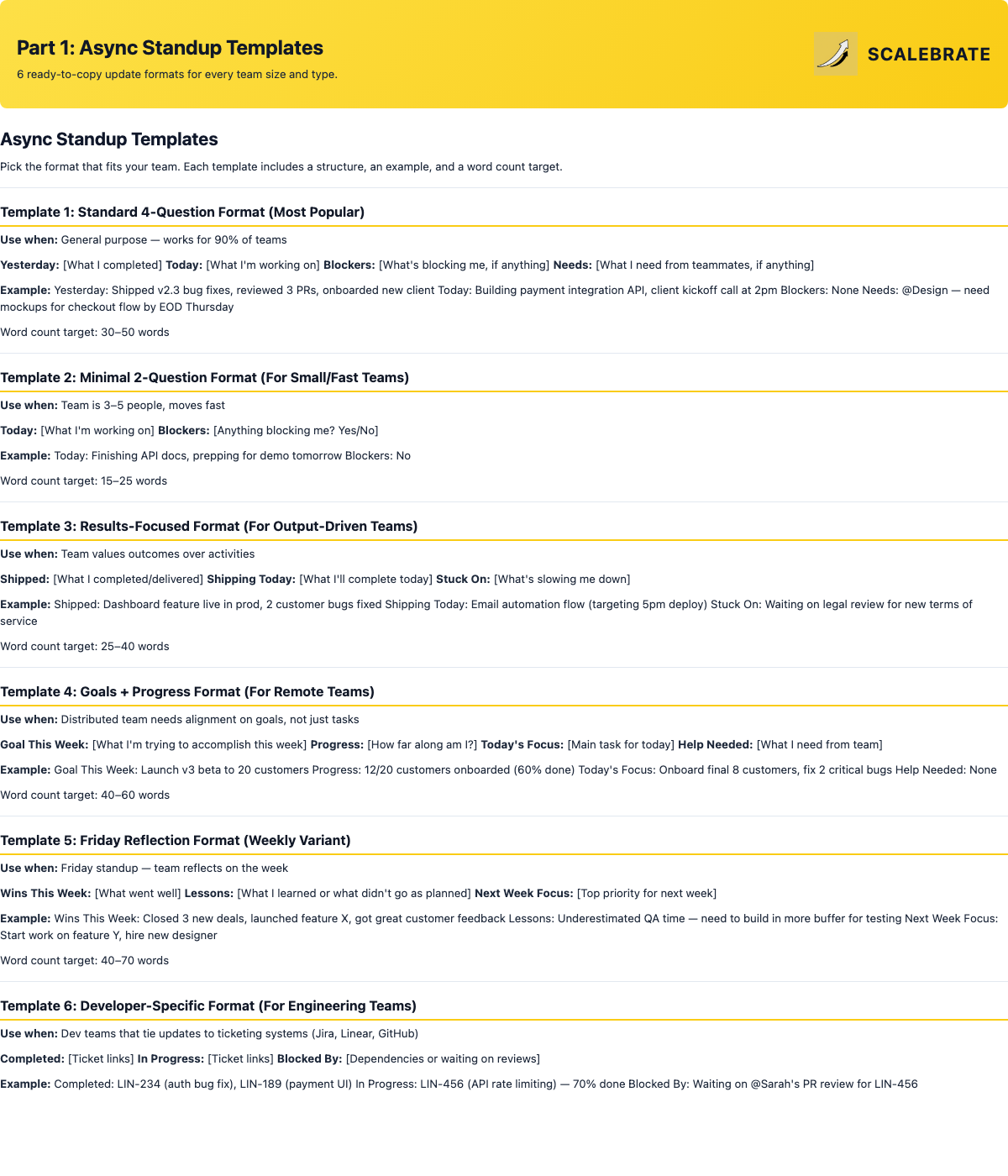 Preview of the Async Standup Templates