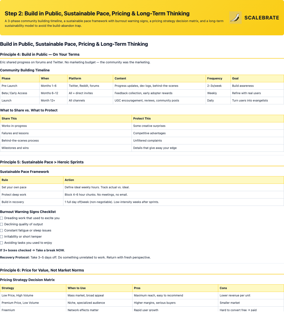 Preview of Build in Public, Sustainable Pace, Pricing & Long-Term Thinking