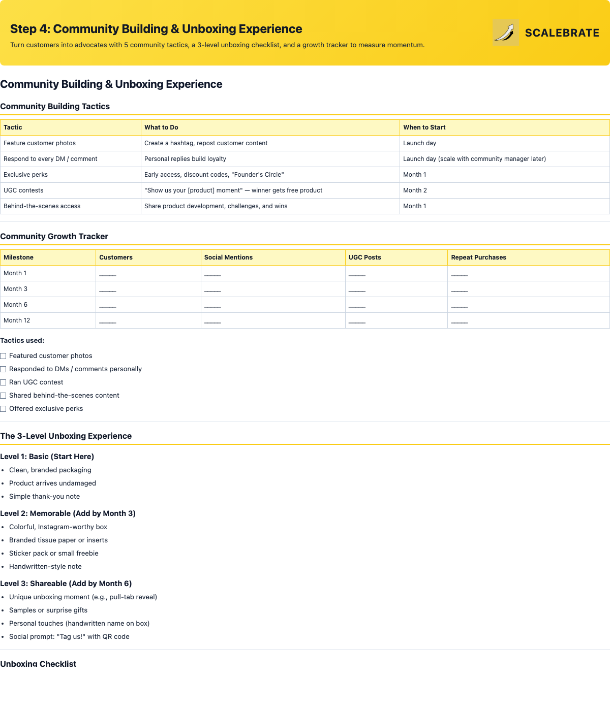 Preview of the Community Building & Unboxing Experience guide