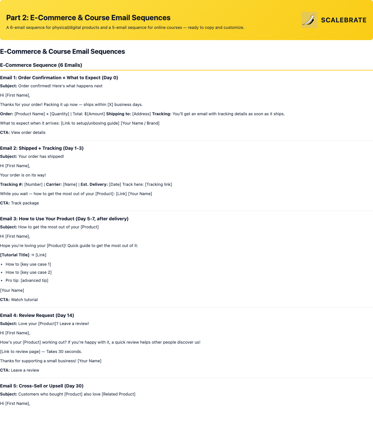 Preview of the E-Commerce and Course Email Sequences
