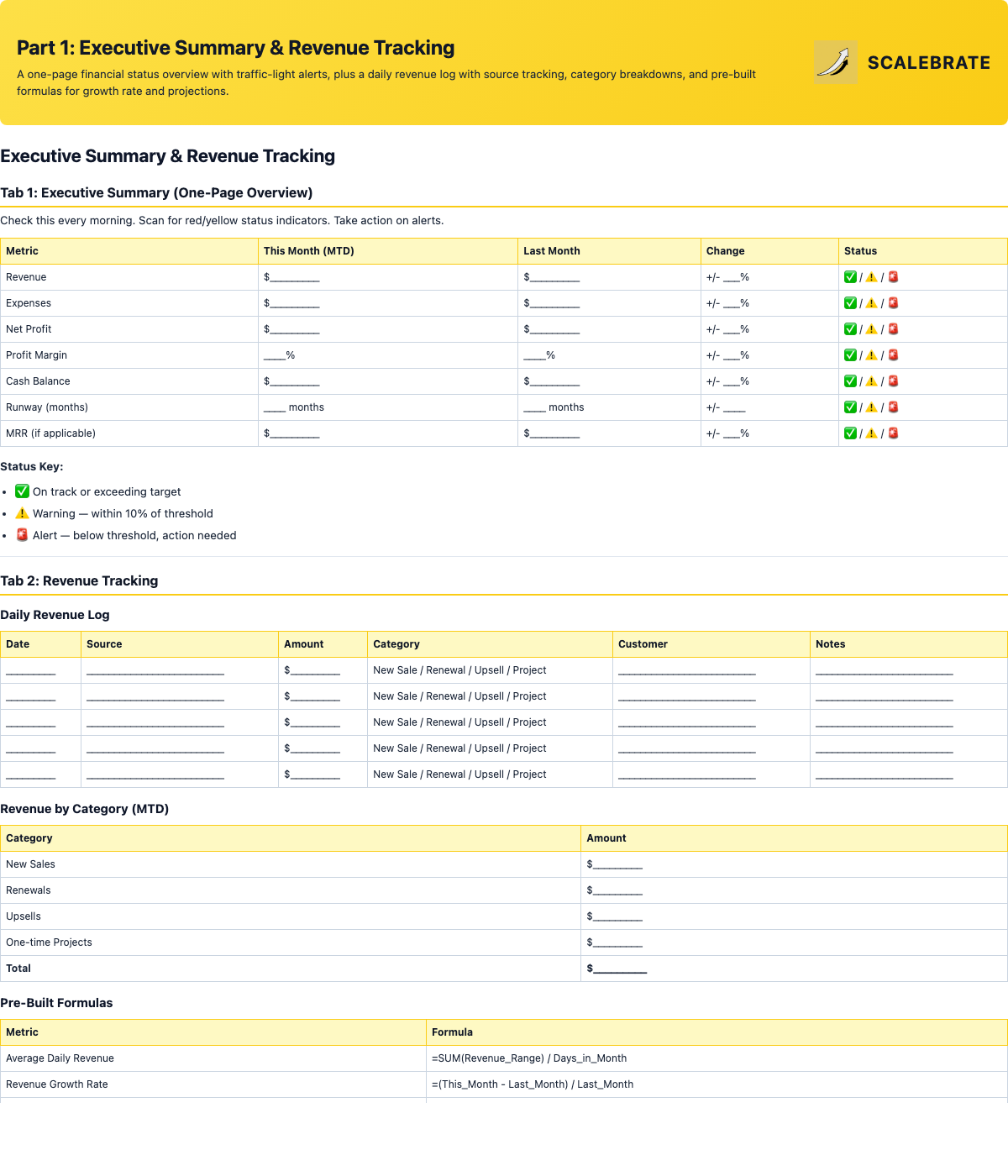 Preview of the Executive Summary and Revenue Tracking