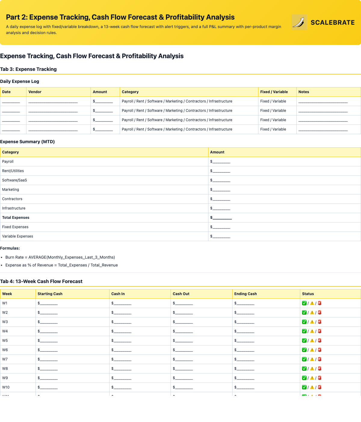 Preview of the Expense Tracking and Cash Flow Forecast