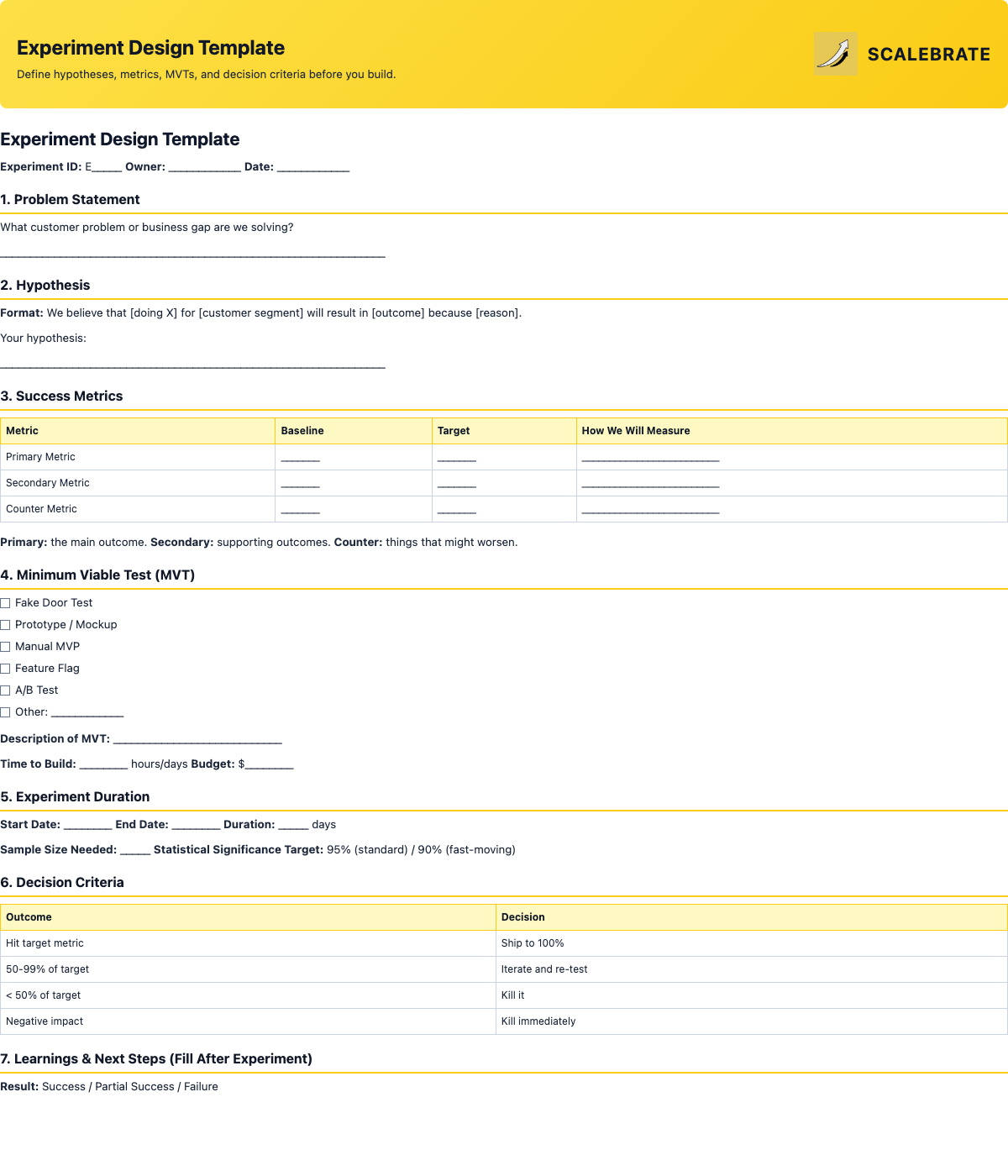 Preview of the Experiment Design Template