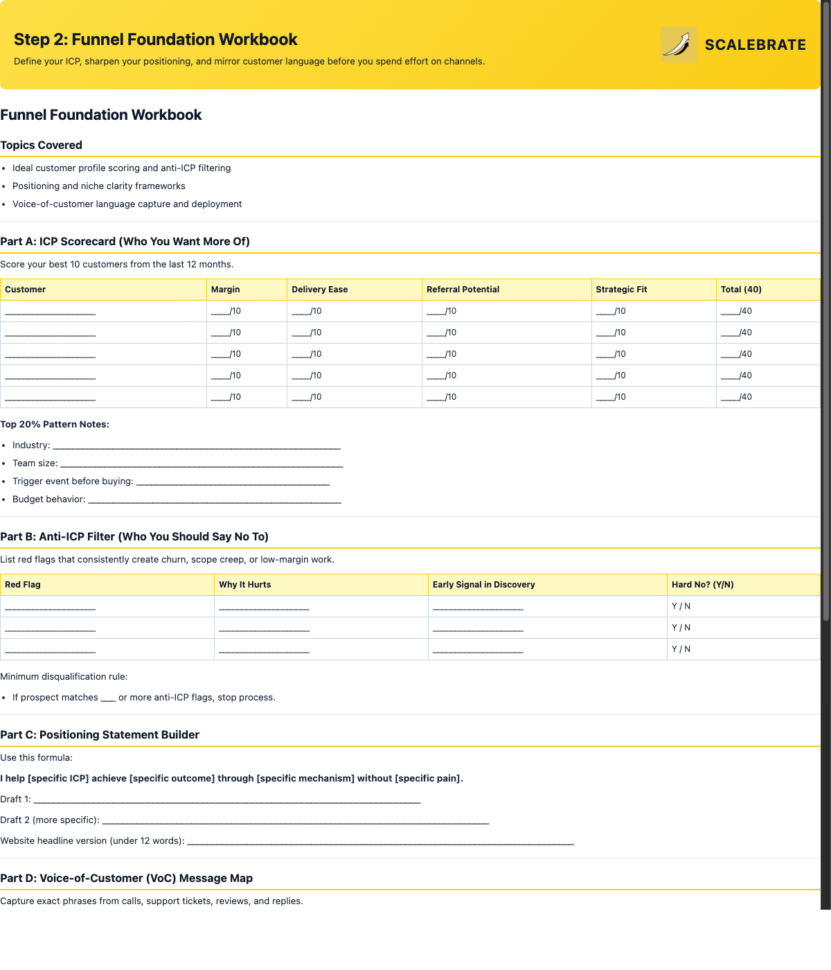 Preview of the Funnel Foundation Workbook