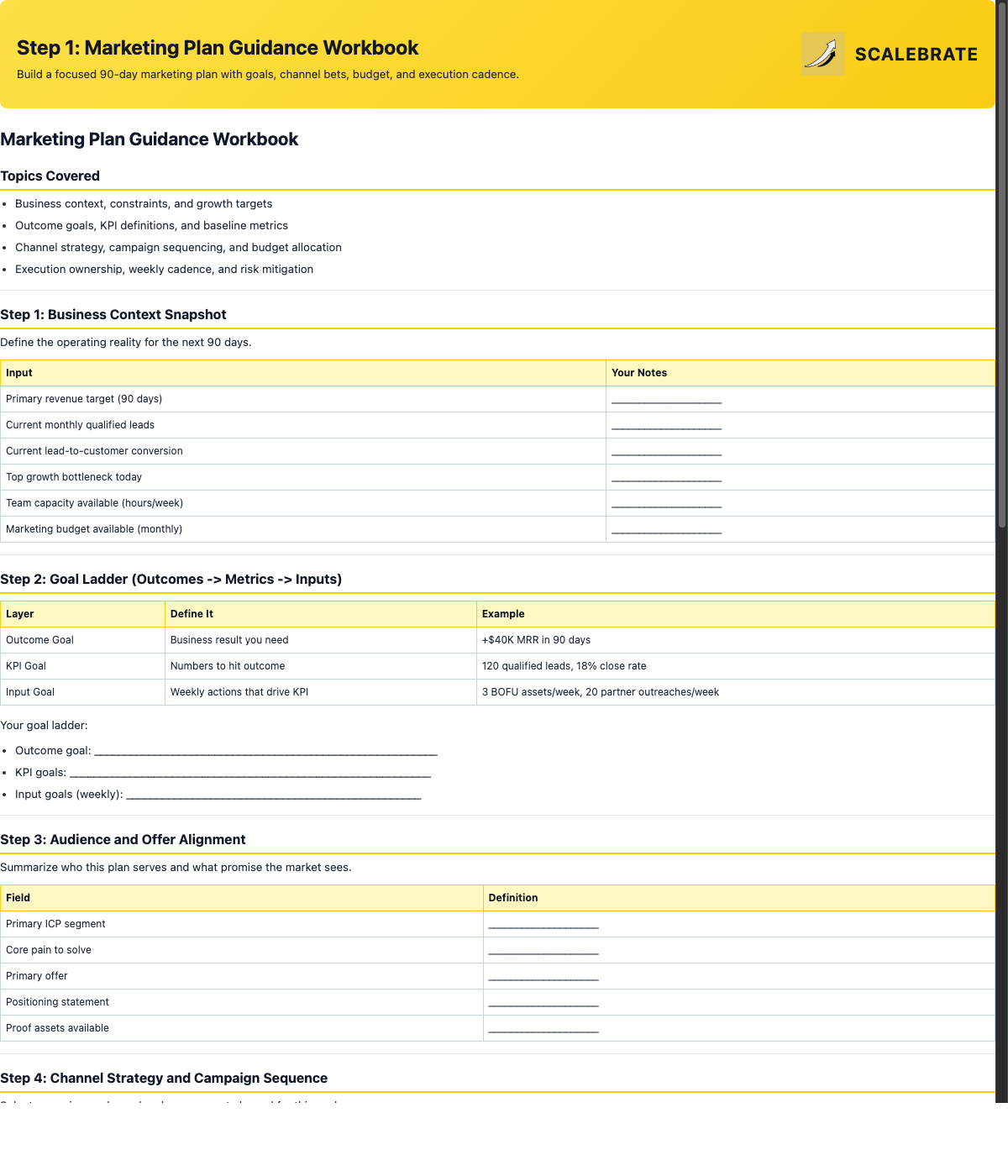 Preview of the Marketing Plan Guidance Workbook
