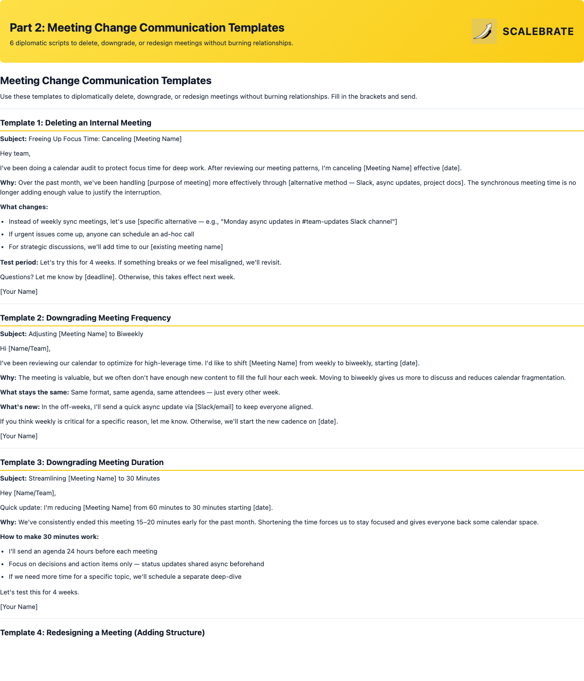 Preview of the Meeting Change Communication Templates