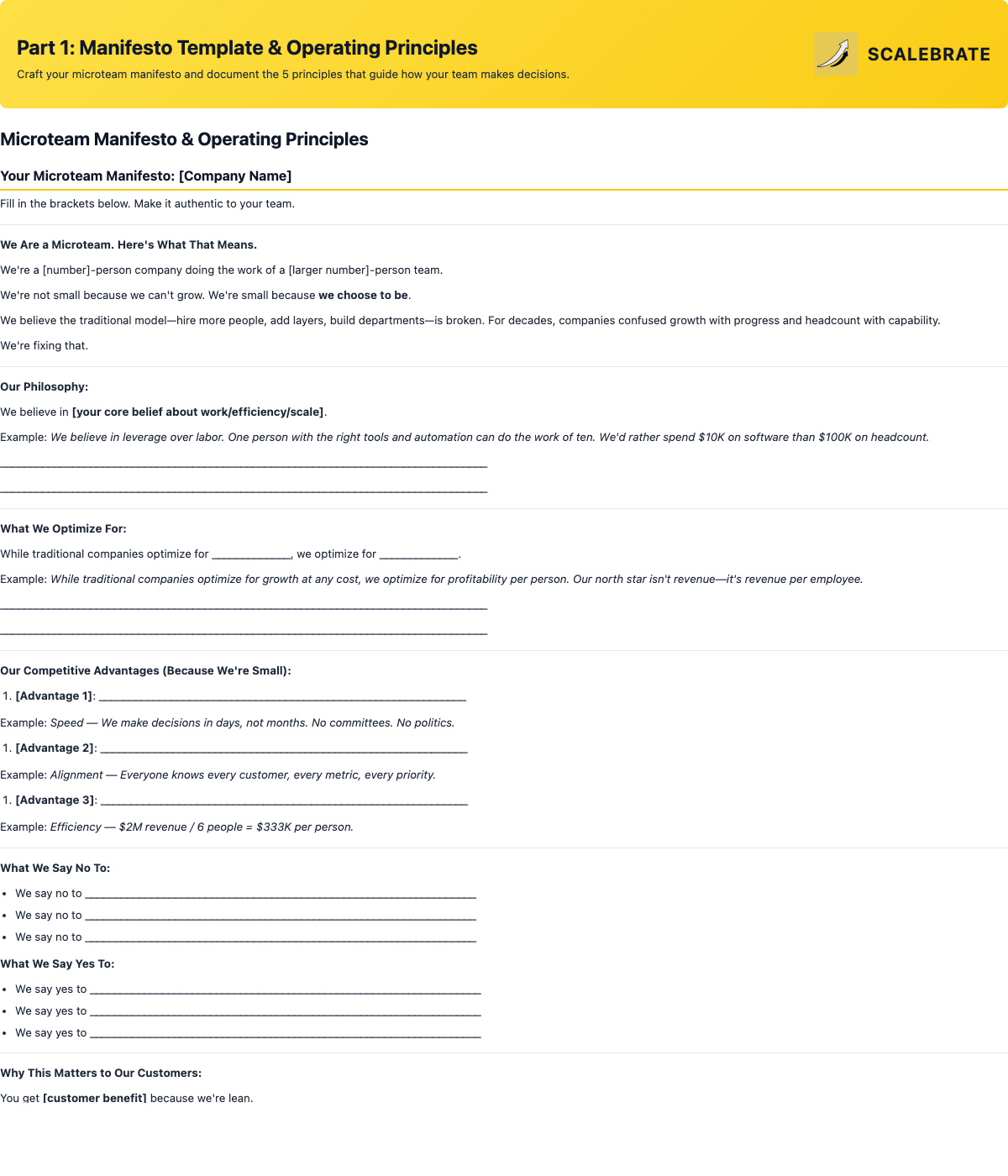 Preview of the Microteam Manifesto Template and Operating Principles