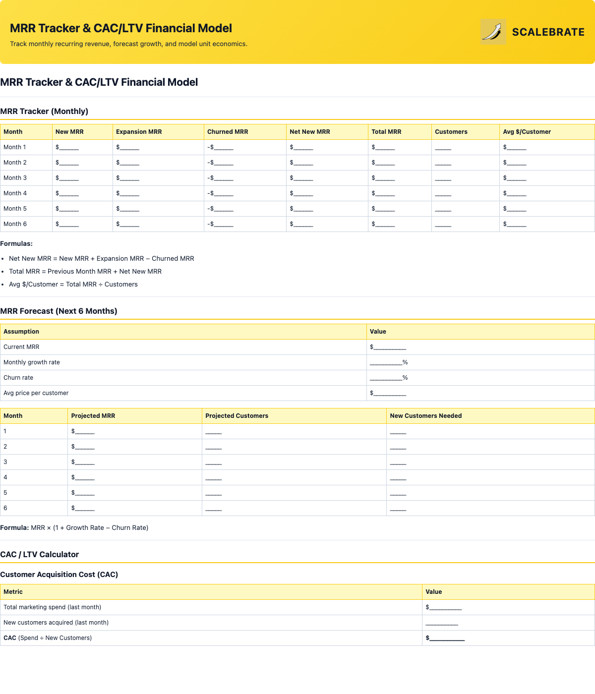 Preview of MRR Tracker and CAC/LTV Model
