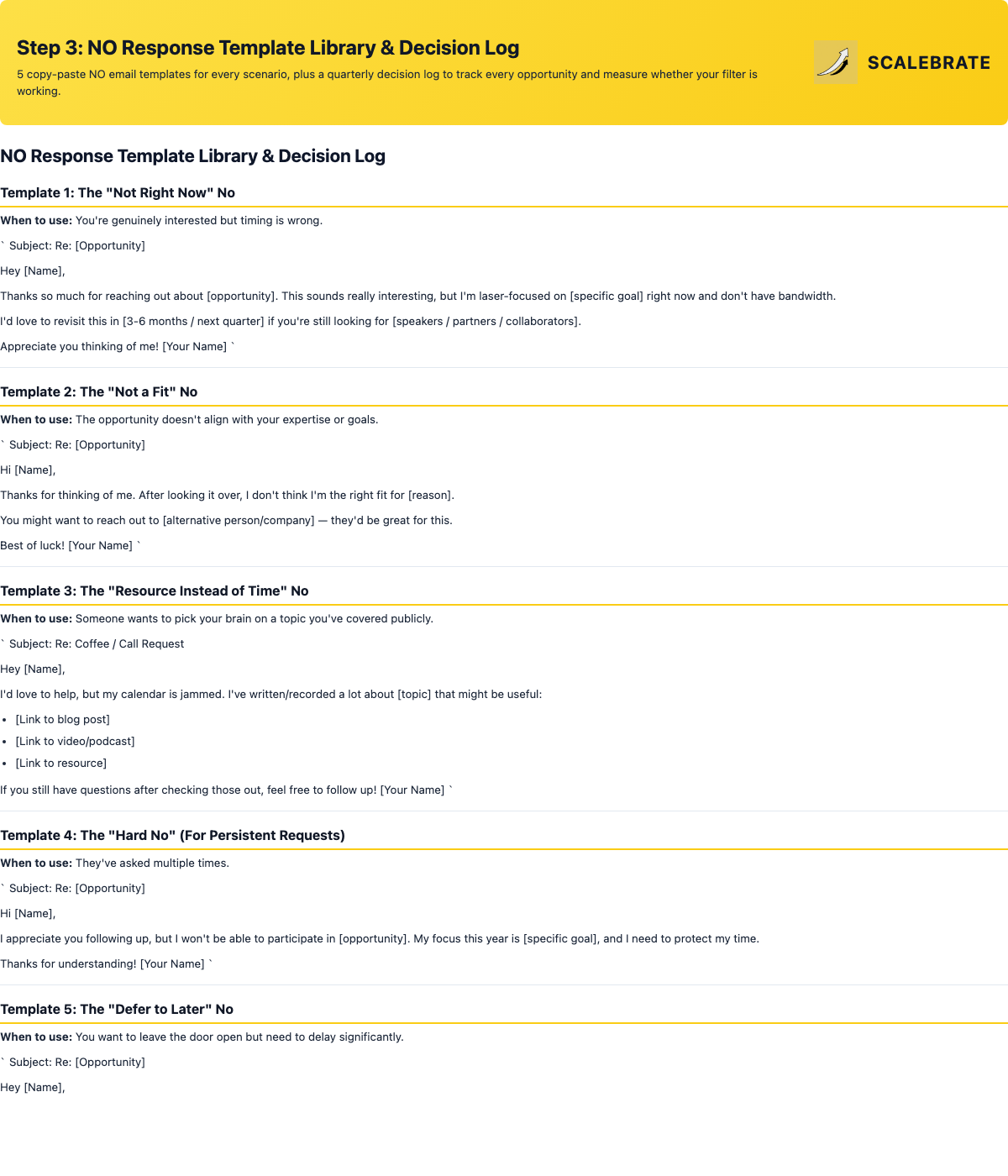 Preview of the NO Response Template Library and Decision Log