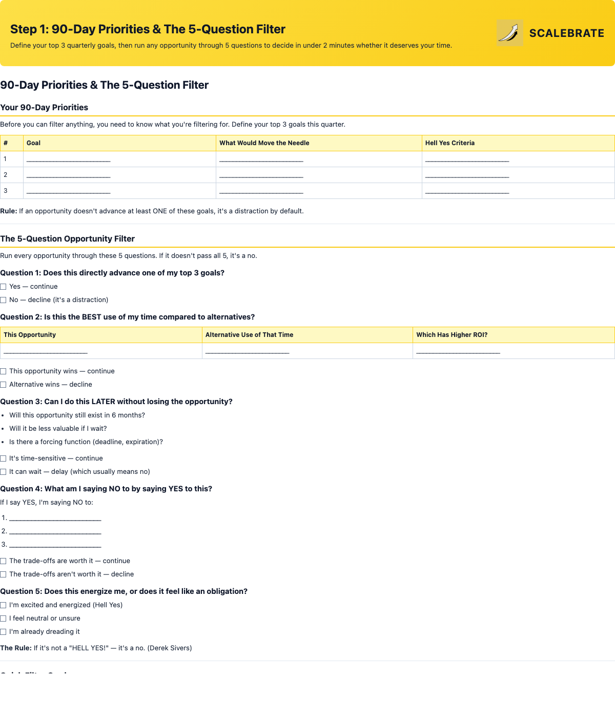 Preview of the 90-Day Priorities and 5-Question Filter