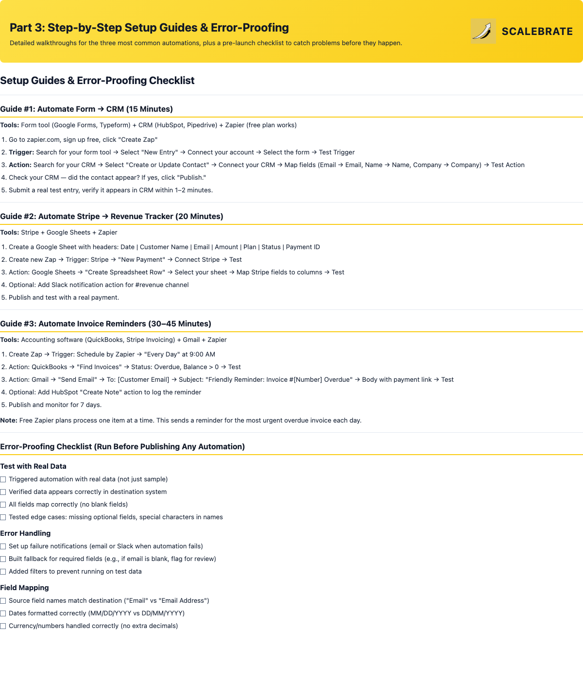 Preview of Setup Guides and Error-Proofing Checklist